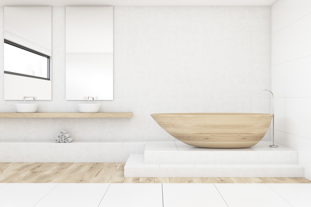 Koupelna s dřevěnou vanou